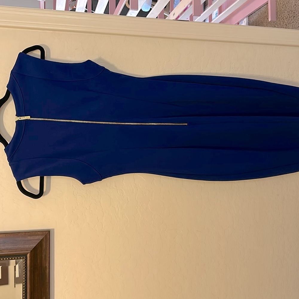 Blue dress with gold zipper